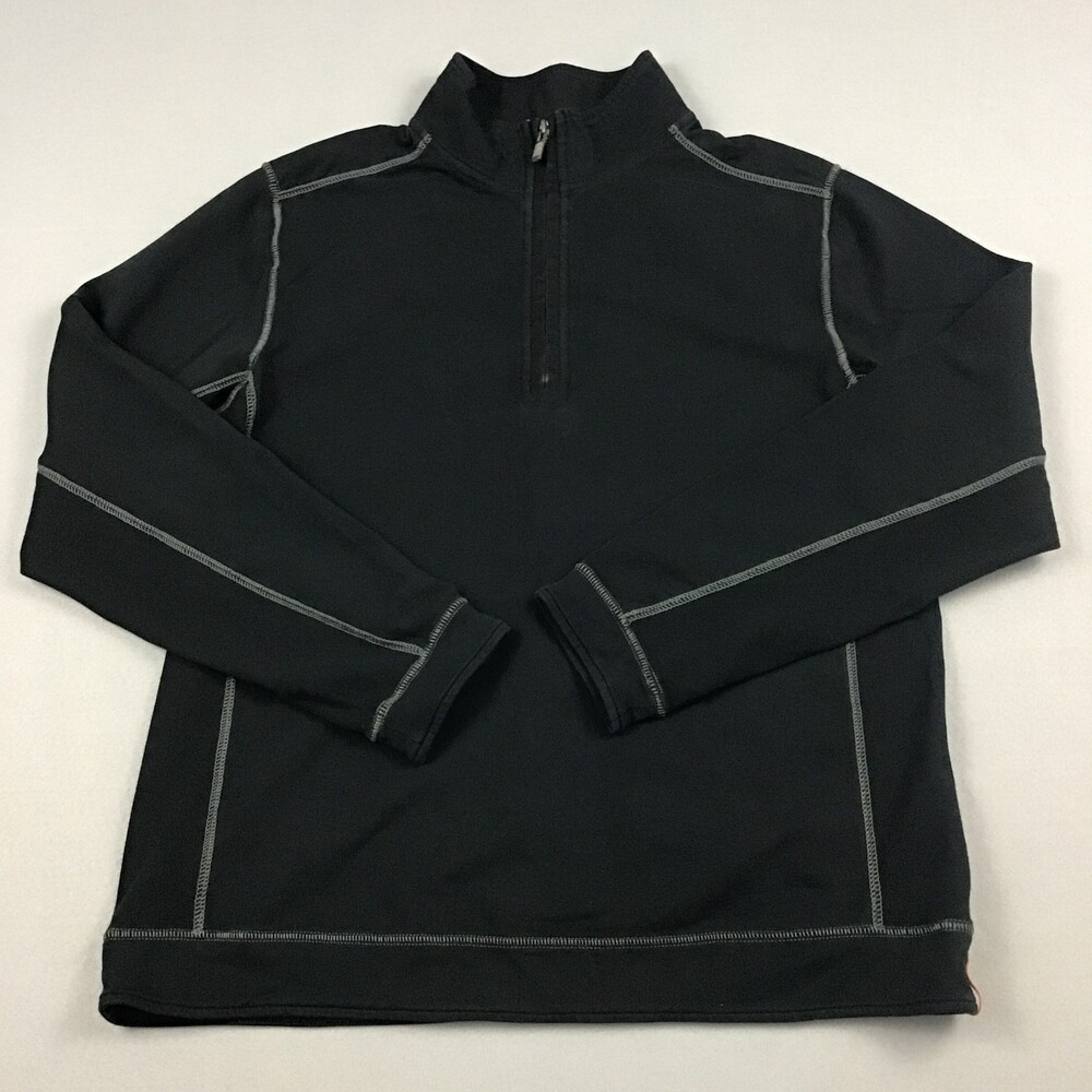 Tommy Bahama Jeans Sweater Men Large Black Solid 1/4 Zip Pullover Logo Knit L
